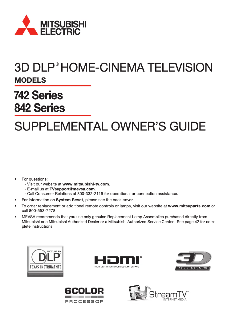 Page 1 de la notice Manuel utilisateur Mitsubishi WD-73742