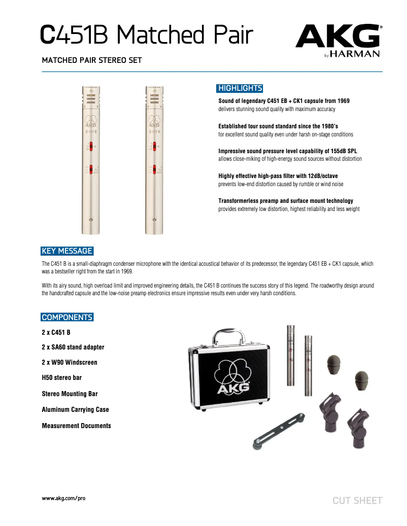 Page 1 de la notice Fiche technique AKG C451 B