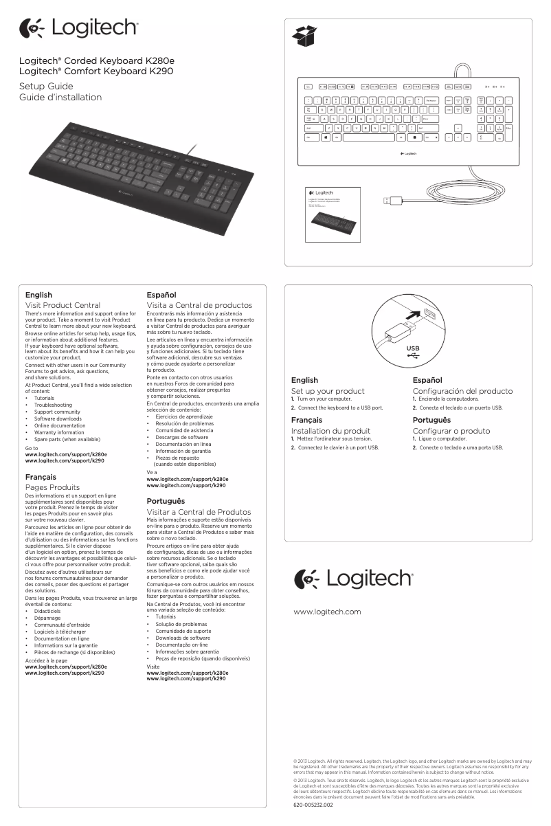 Page 1 de la notice Manuel utilisateur Logitech K280e