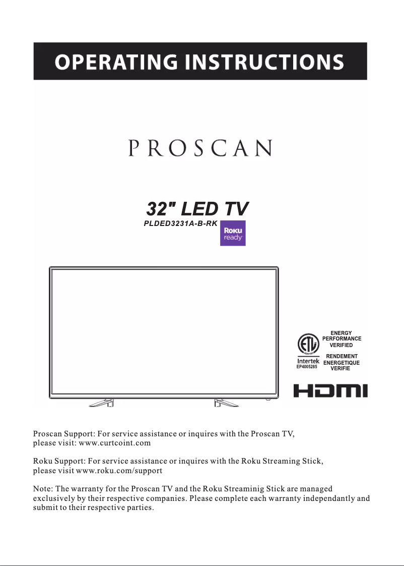 Page 1 de la notice Manuel utilisateur Proscan PLDED3231A-B-RK