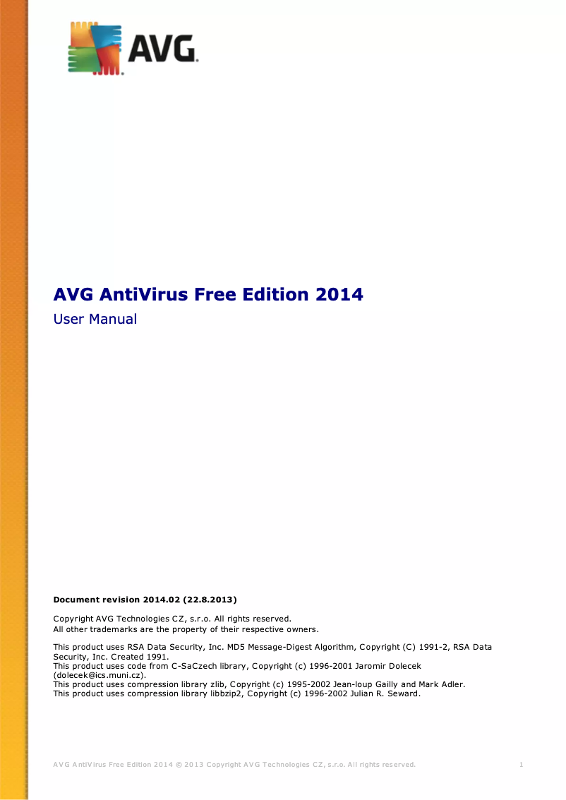 Page 1 de la notice Manuel utilisateur AVG AntiVirus Free Edition 2014