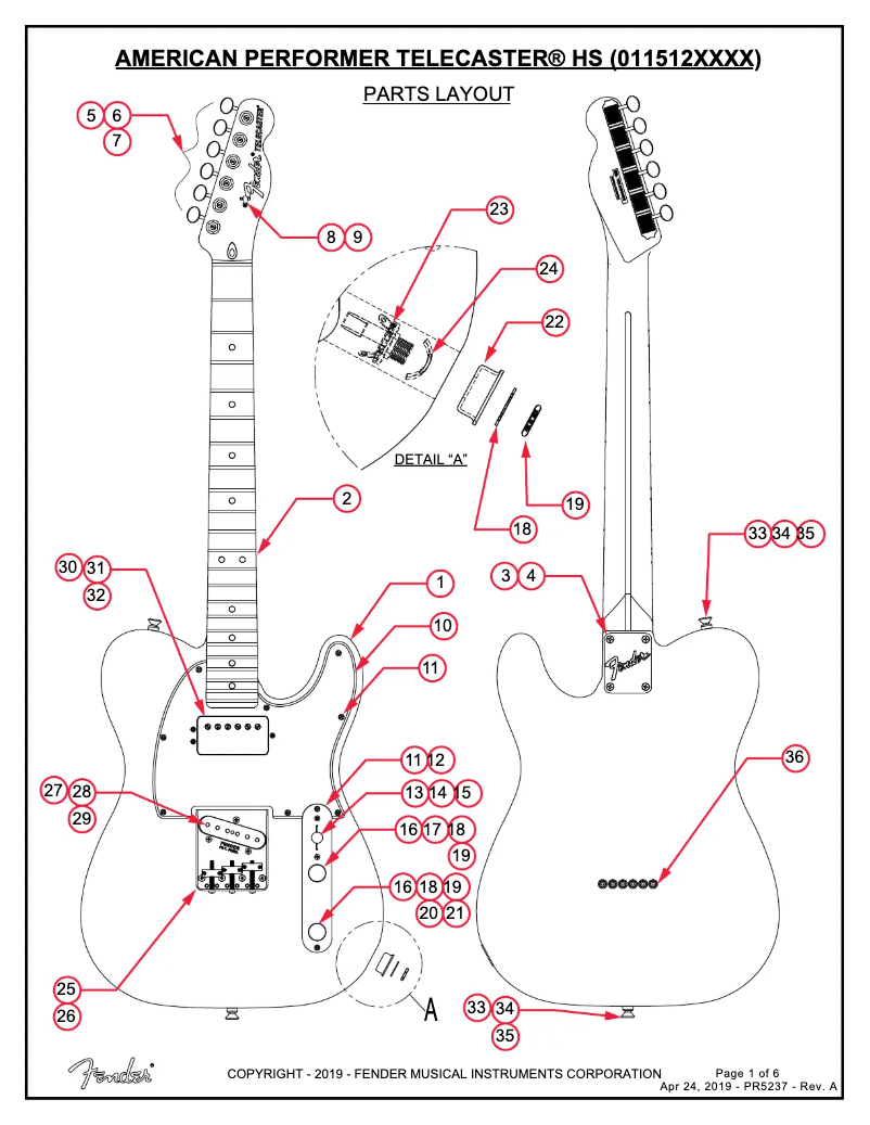 Página 1 del manual Manual de usuario Fender American Performer Telecaster Hum