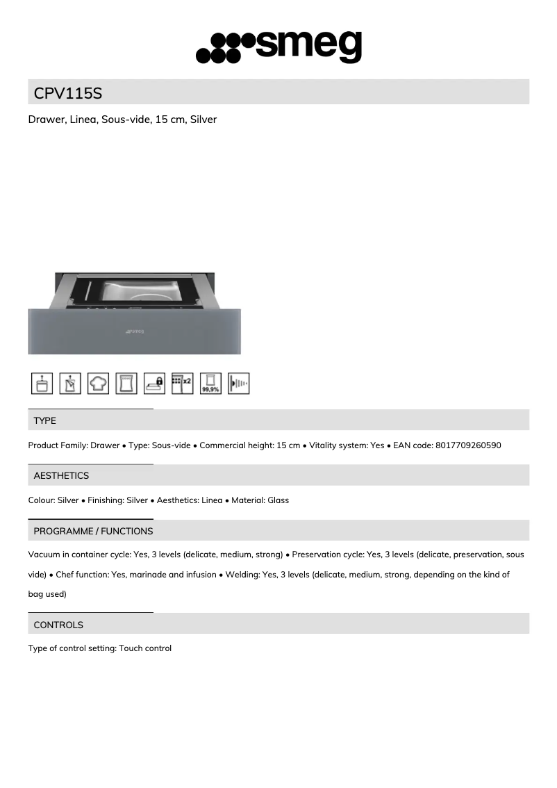 Page 1 de la notice Brochure Smeg CPV115S