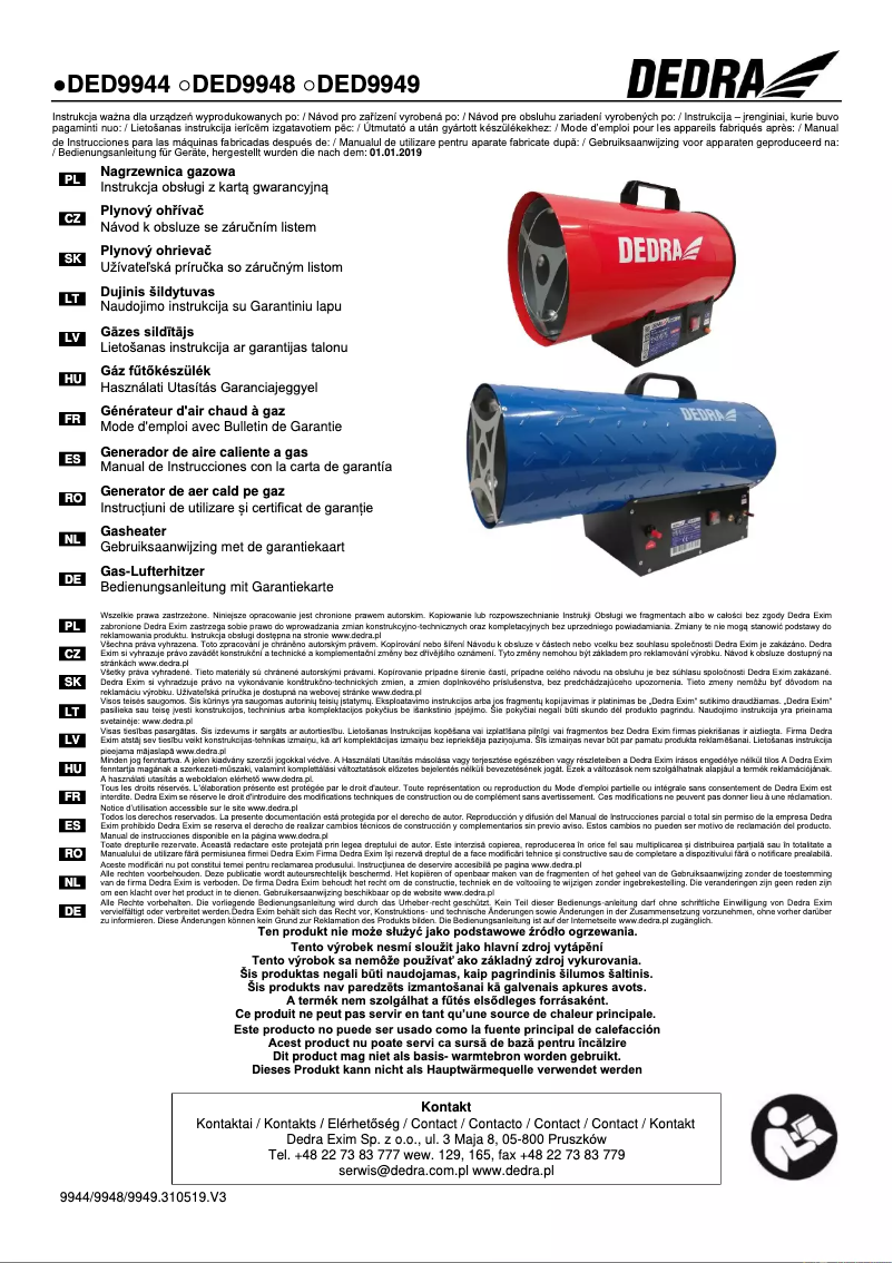 Page n°1 - Manuel utilisateur DEDRA DED9944