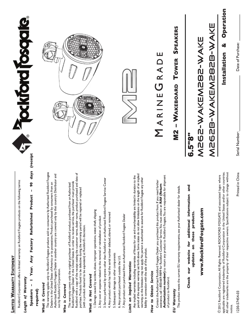 Page n°1 - Manuel utilisateur Rockford Fosgate M282-WAKE