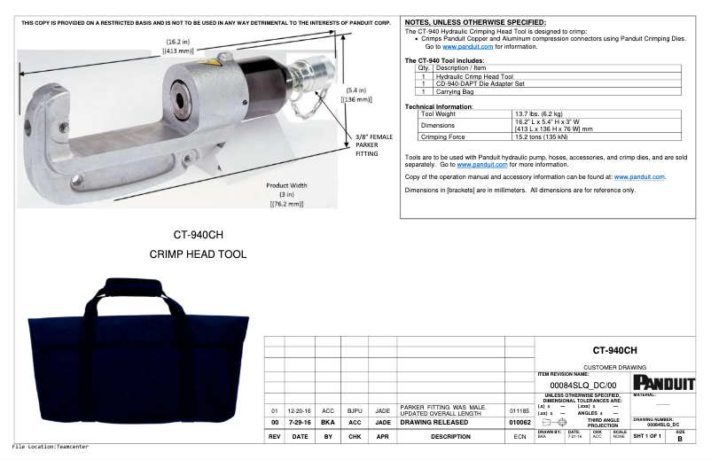 Page n°1 - Dessin technique Panduit CT-940CH