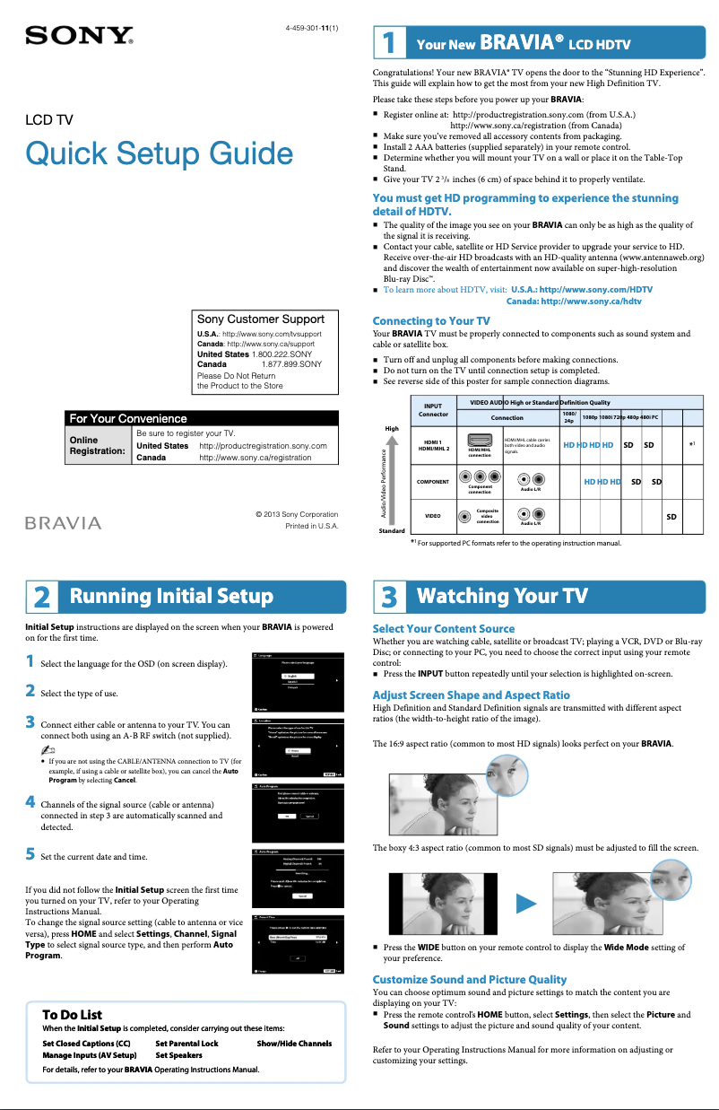 Image de la première page du manuel de l'appareil Bravia KDL-46R450A