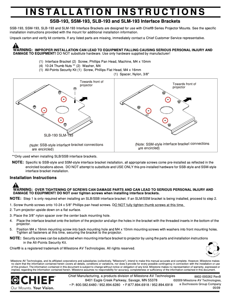 Page n°1 - Manuel utilisateur Chief SLM193
