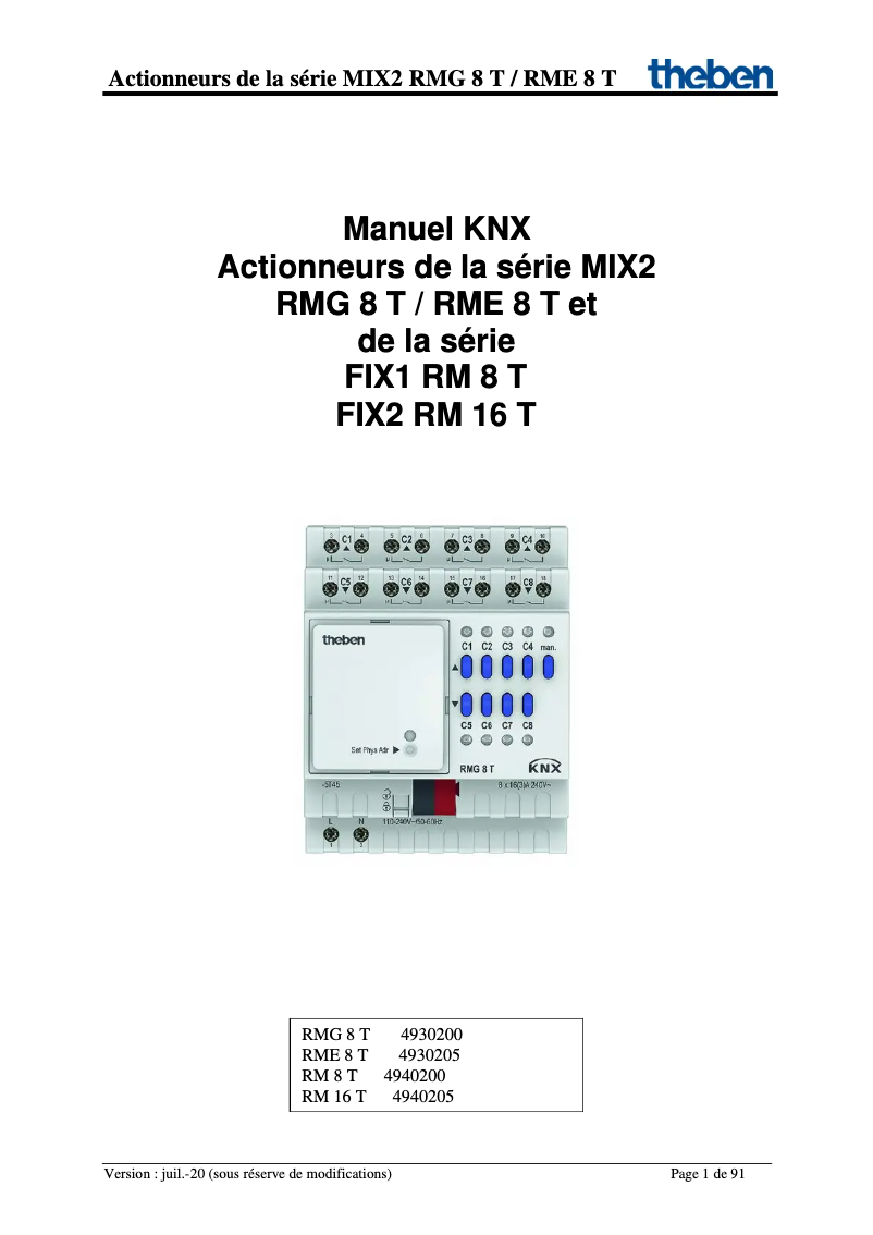 Imagen de la primera página del manual del dispositivo RM 8 T KNX