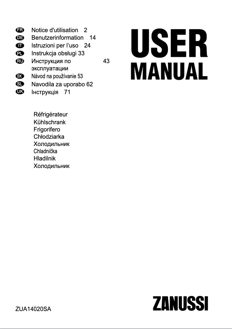 Page 1 de la notice Manuel utilisateur Zanussi ZUA14020SA