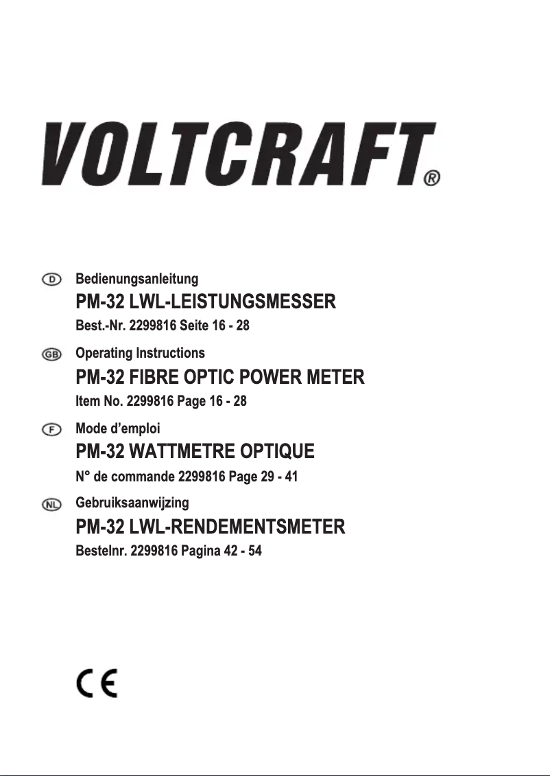 Page 1 de la notice Manuel utilisateur Voltcraft PM-32