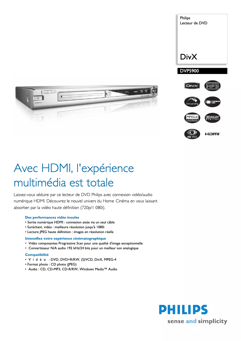 Page 1 de la notice Fiche technique Philips DVP5900