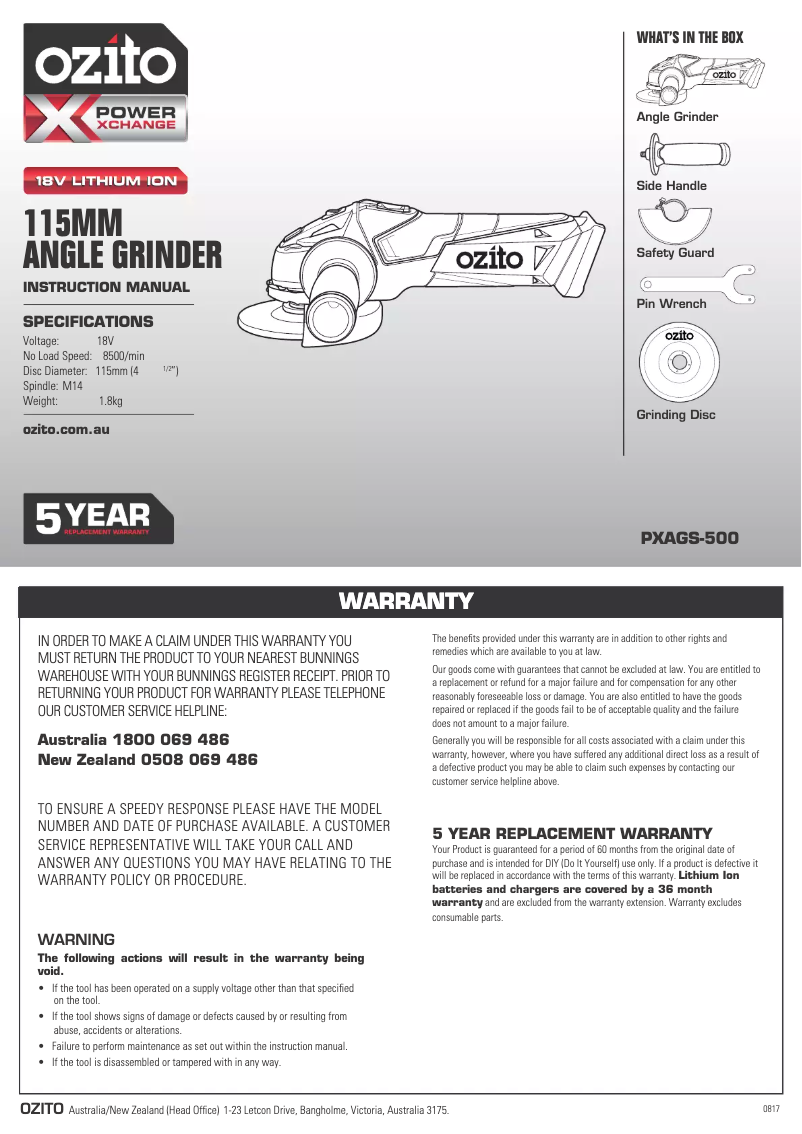 Page 1 de la notice Mode d'emploi Ozito PXAGK-300