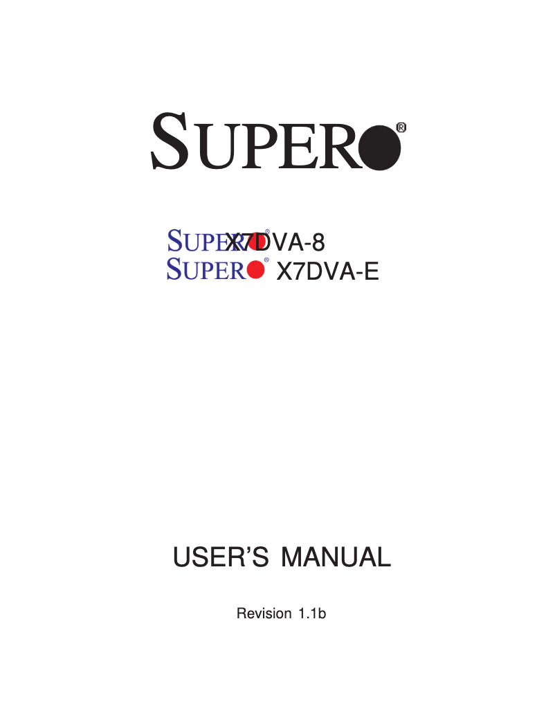 Page n°1 - Manuel utilisateur Supermicro X7DVA-E ServerBoard