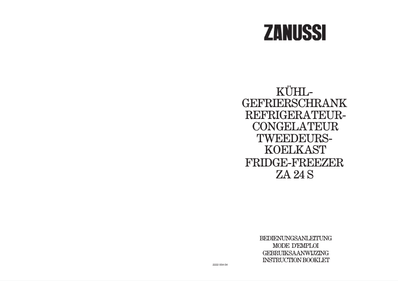 Page n°1 - Manuel utilisateur Zanussi ZA 24 s