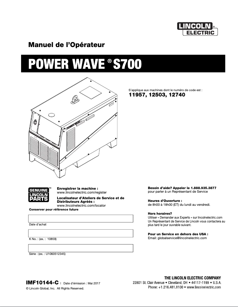 Página 1 del manual Manual de usuario Lincoln Electric Power Wave S700