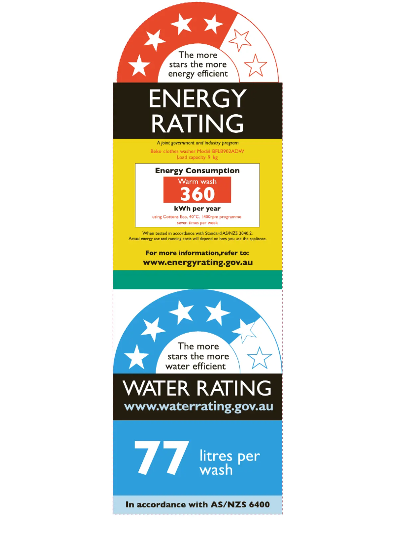 Page 1 de la notice Label énergétique Beko BFLB902ADW