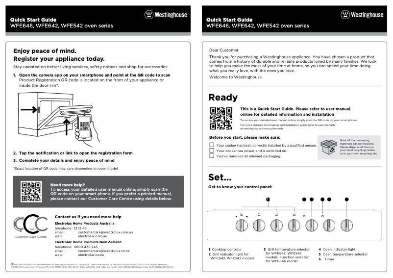 Page n°1 - Guide de démarrage rapide Westinghouse WFE642WCB