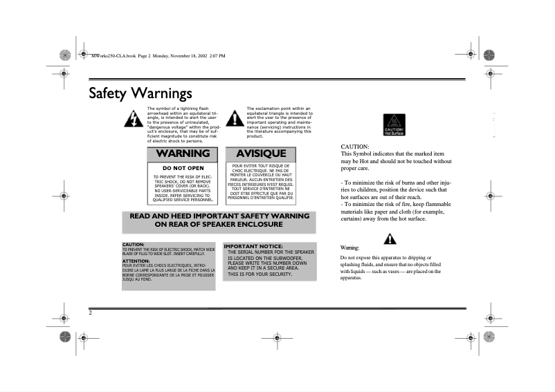 Page 1 de la notice Manuel utilisateur Creative MegaWorks THX 2.1 250D