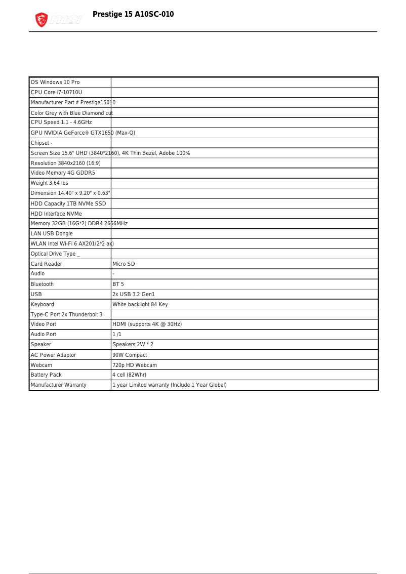 Image de la première page du manuel de l'appareil Prestige 15