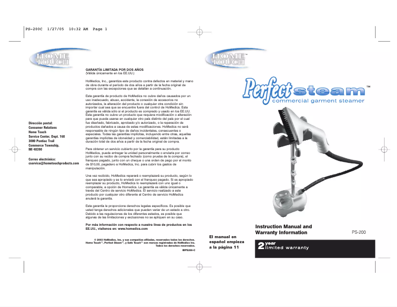 Page n°1 - Manuel utilisateur Home Touch PS-200