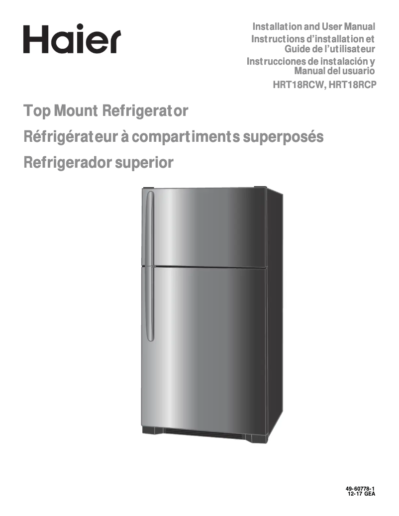 Image de la première page du manuel de l'appareil HRT18RCWB