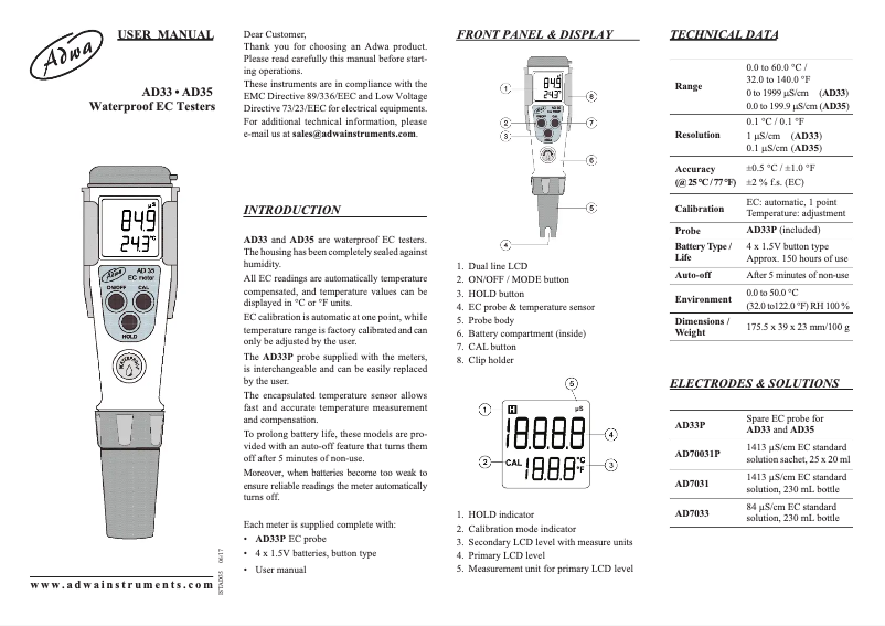 Page n°1 - Manuel utilisateur Adwa AD33