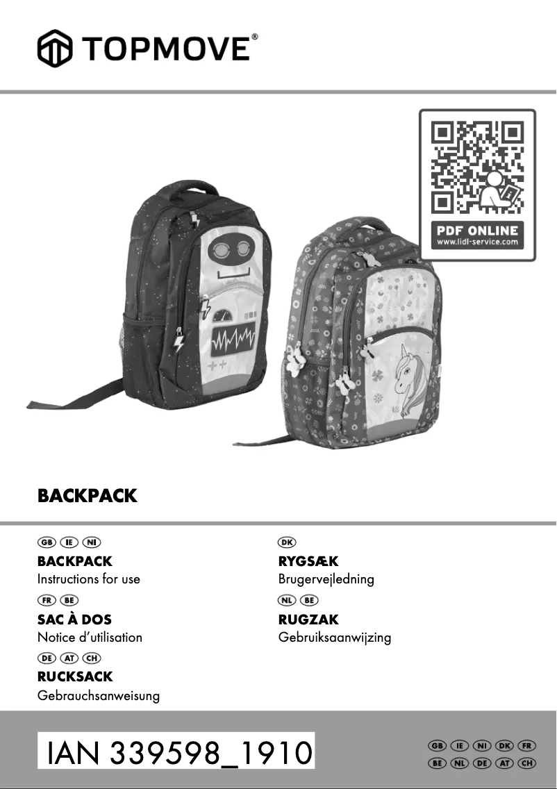 Page 1 de la notice Manuel utilisateur Topmove IAN 339598