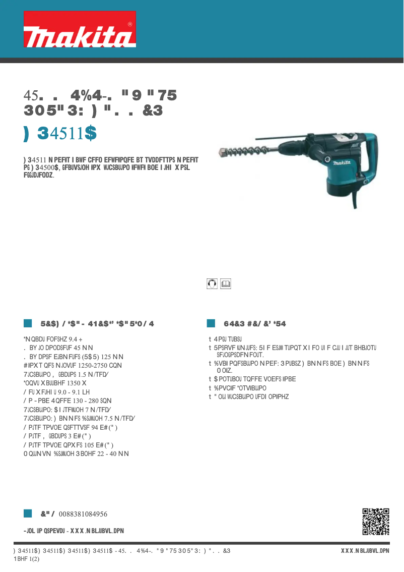 Page 1 de la notice Fiche technique Makita HR4511C