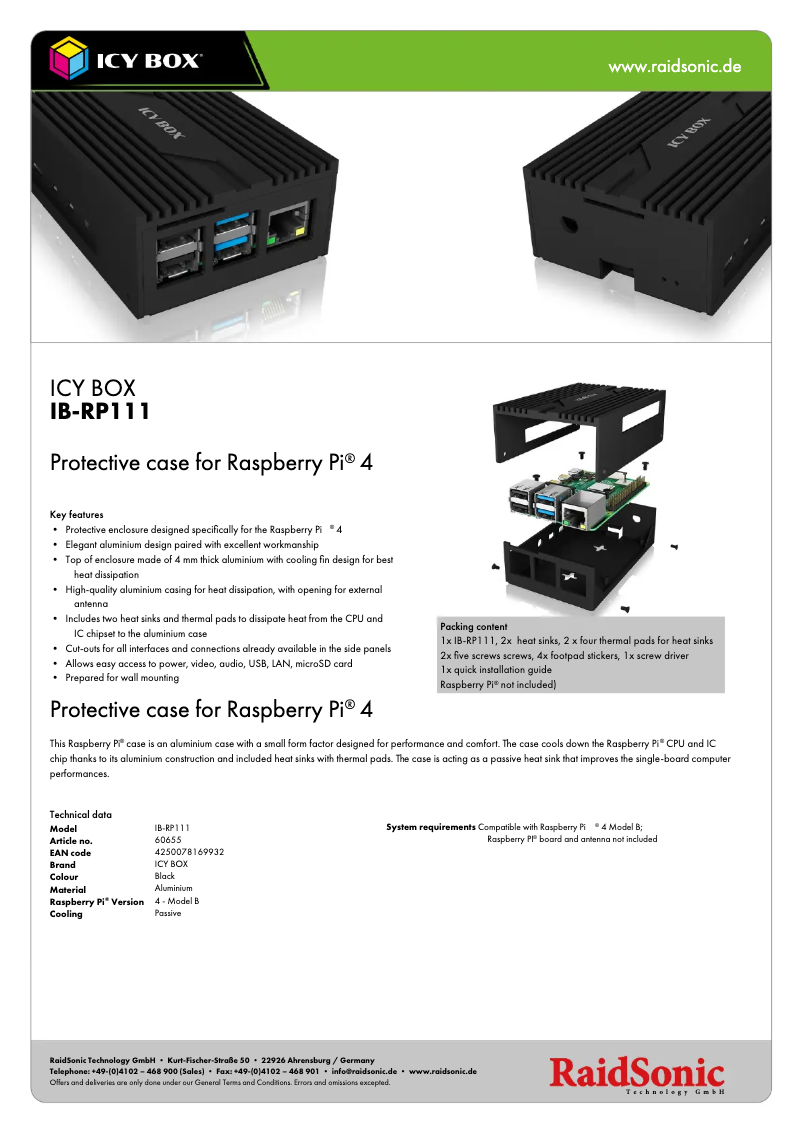 Page 1 de la notice Fiche technique Icy Box IB-RP111