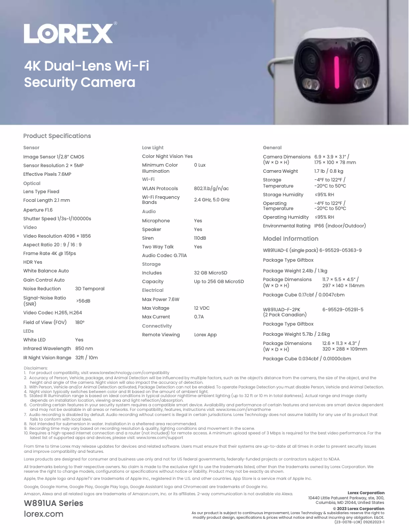Page n°1 - Fiche technique Lorex W891UAD-E