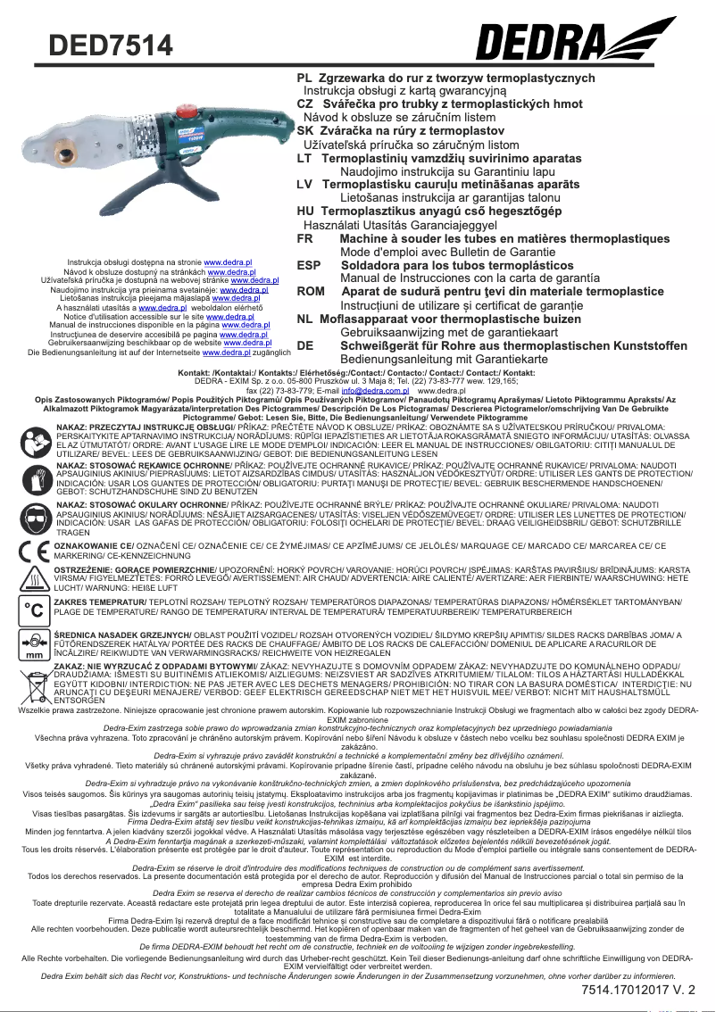Page n°1 - Manuel utilisateur DEDRA DED7514