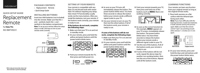 Image de la première page du manuel de l'appareil NS-RMTVIZ21