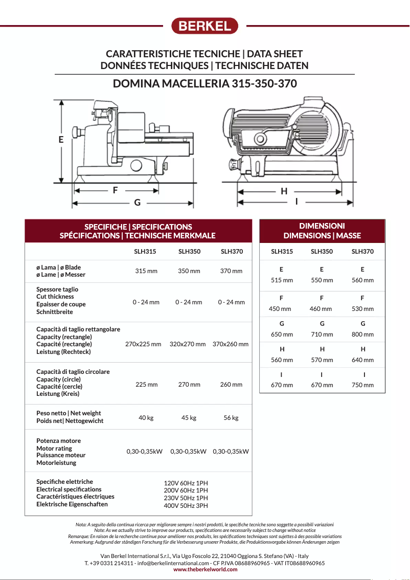 Page n°1 - Fiche technique Berkel Domina Macelleria SLH370