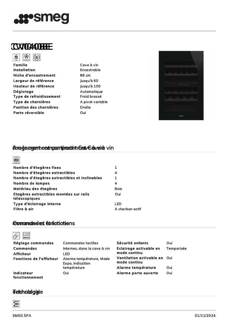 Page n°1 - Fiche technique Smeg CVI040BE