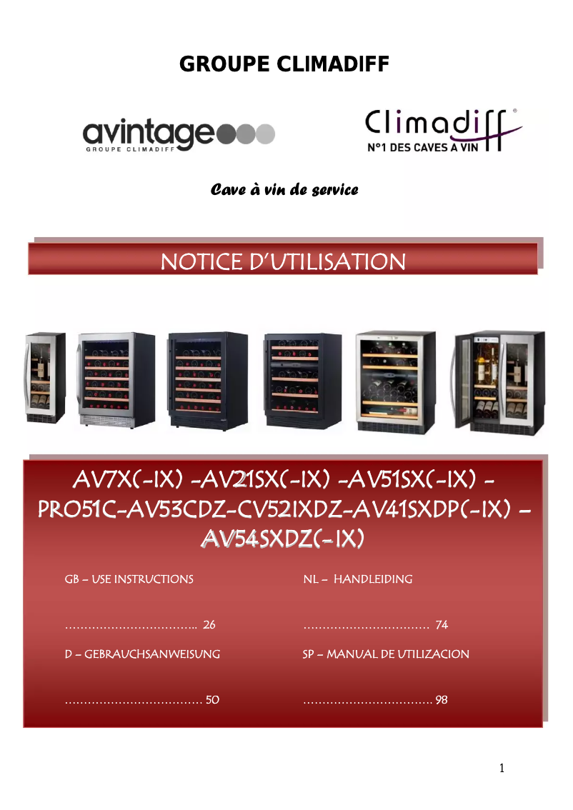 Page 1 de la notice Manuel utilisateur Avintage AV21SX