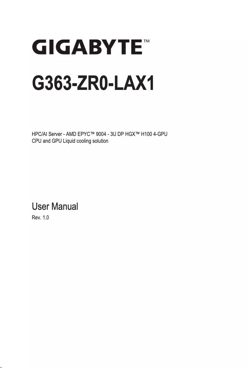 Page n°1 - Manuel utilisateur Gigabyte G363-ZR0