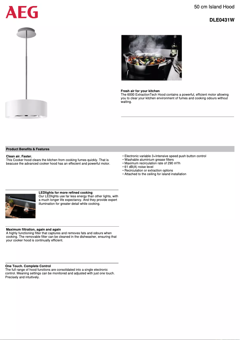 Página 1 del manual Ficha técnica AEG DLE0431W
