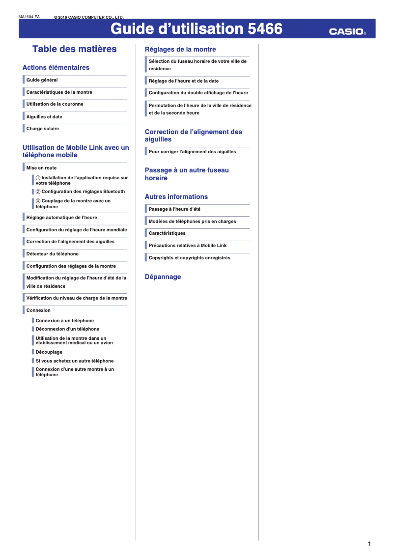 Page 1 de la notice Manuel utilisateur Casio 5466