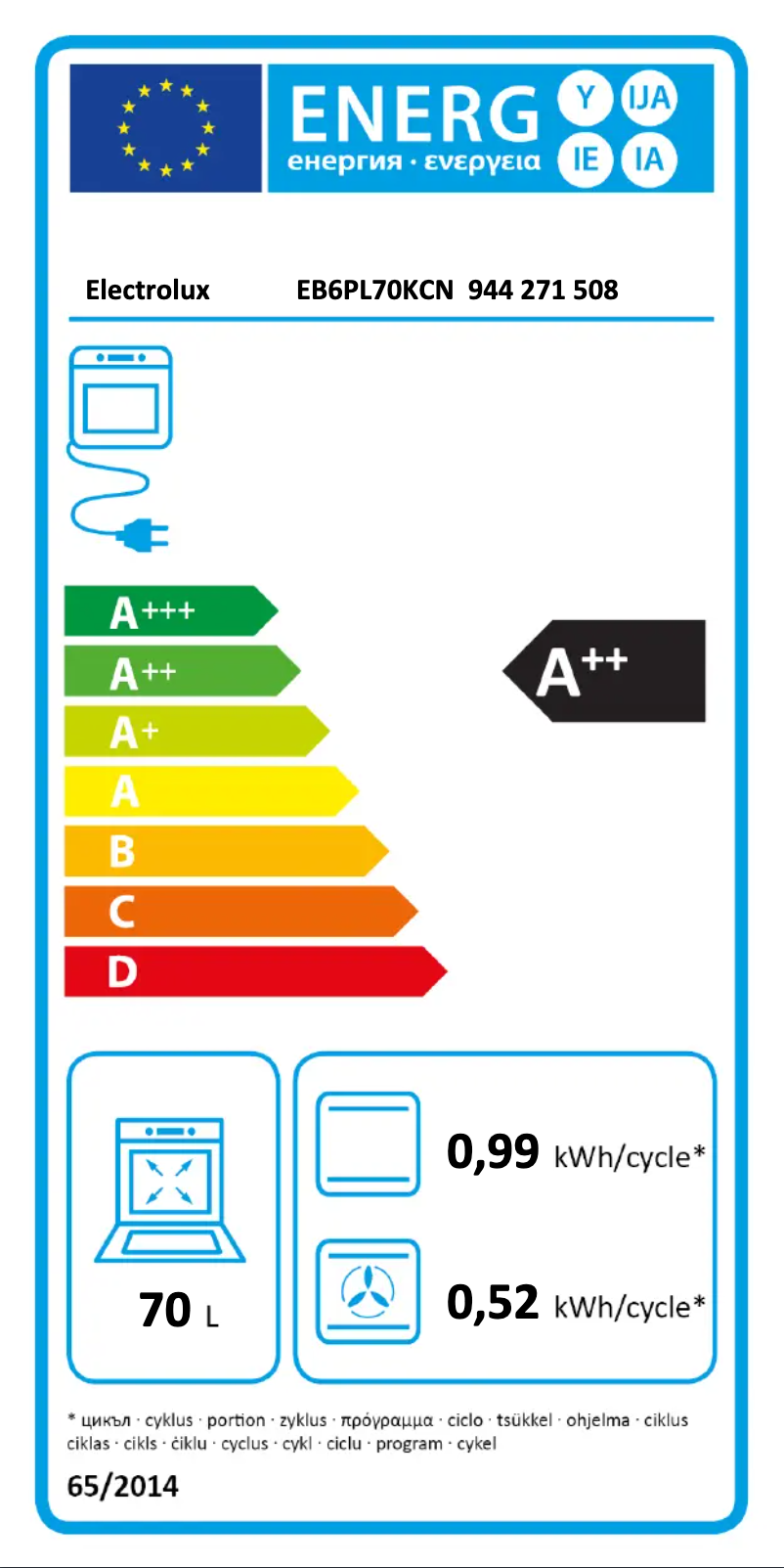 Page n°1 - Label énergétique Electrolux EB6PL70KCN