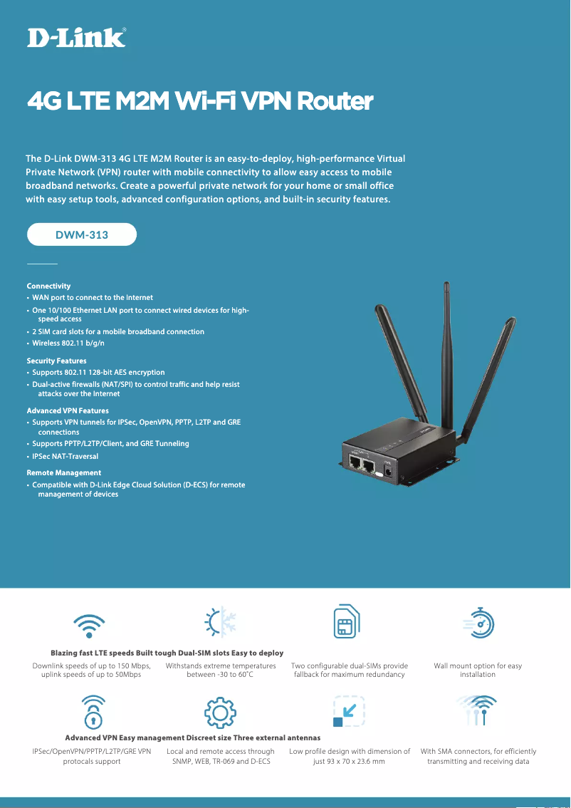 Page 1 de la notice Fiche technique D-Link DWM-313
