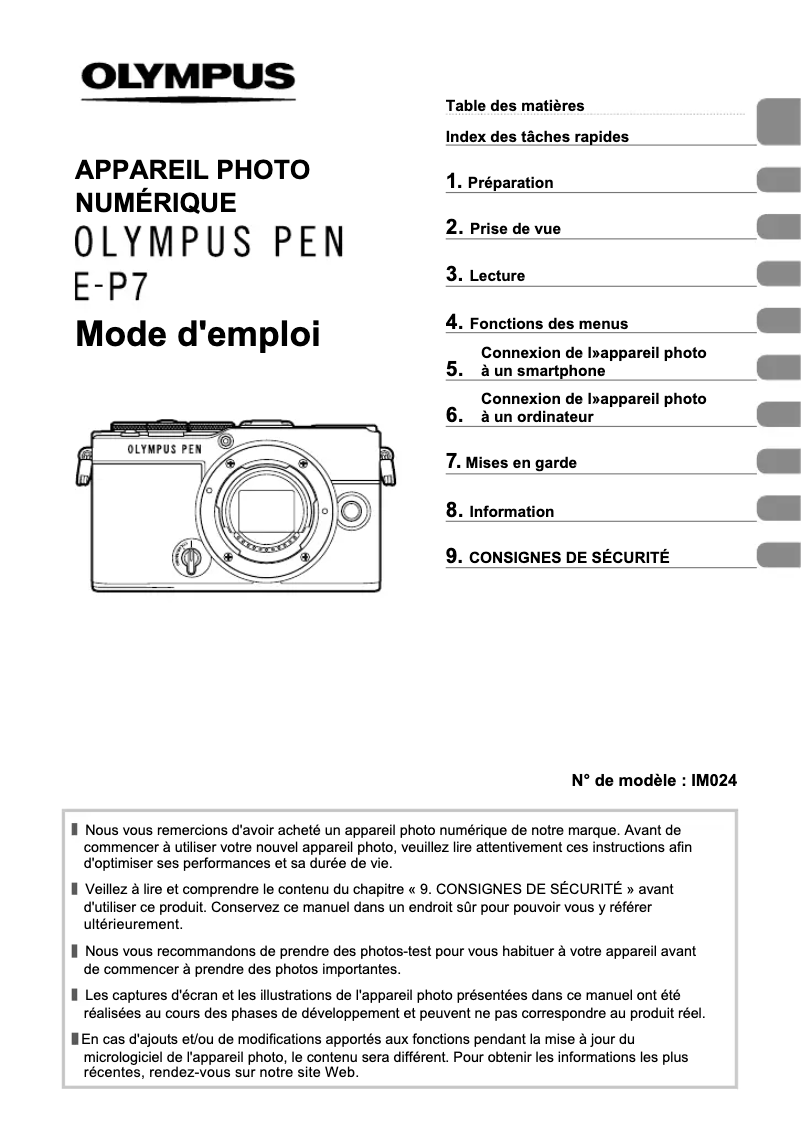 Image de la première page du manuel de l'appareil PEN E‑P7