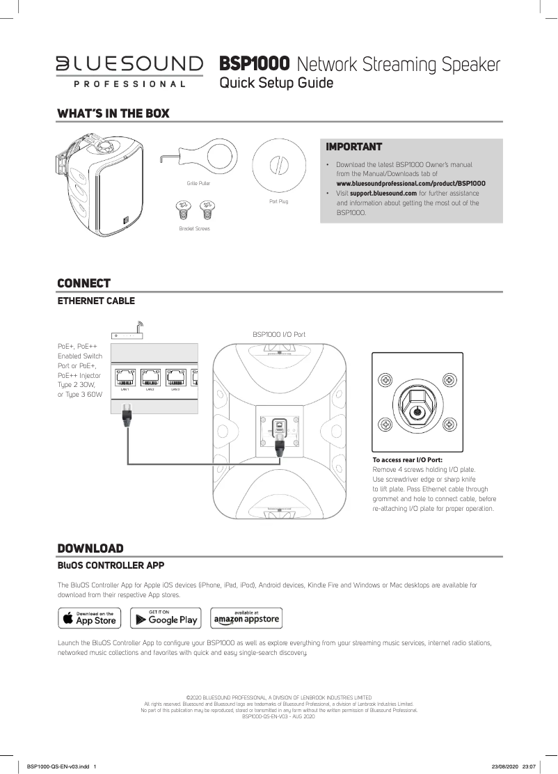 Page 1 de la notice Guide de démarrage rapide Bluesound BSP1000
