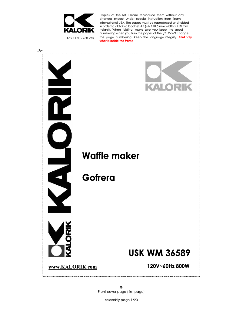 Page n°1 - Manuel utilisateur Kalorik WM 36589