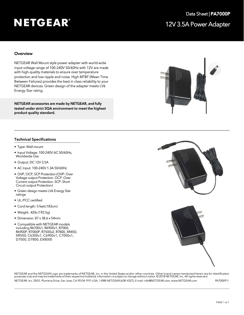 Page n°1 - Fiche technique Netgear PA7000P