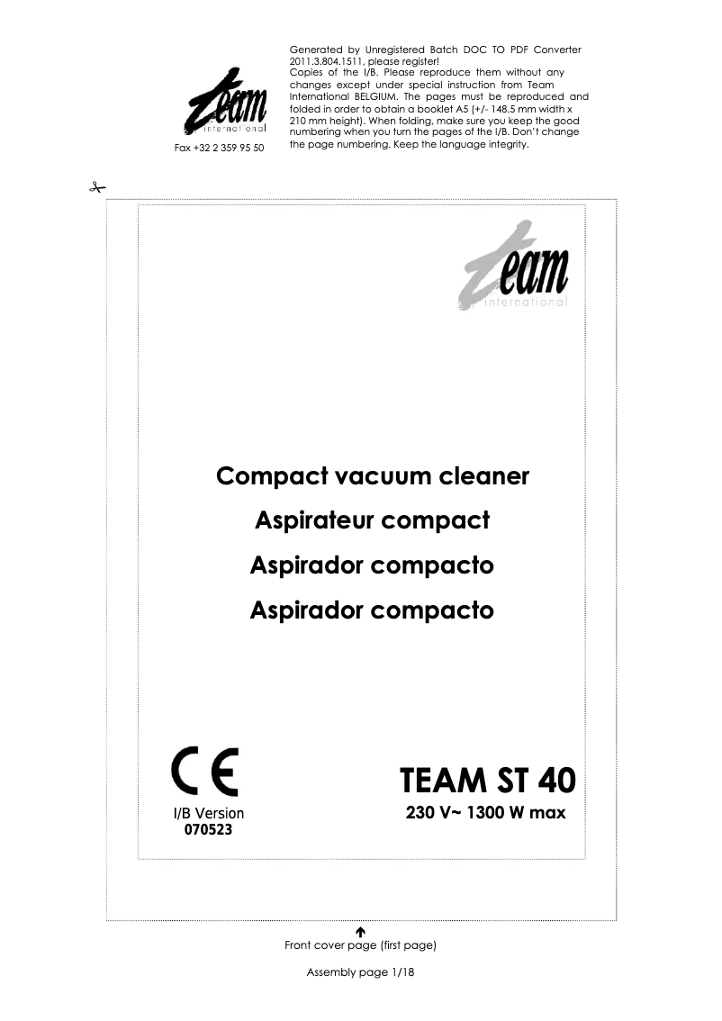 Image de la première page du manuel de l'appareil ST 40