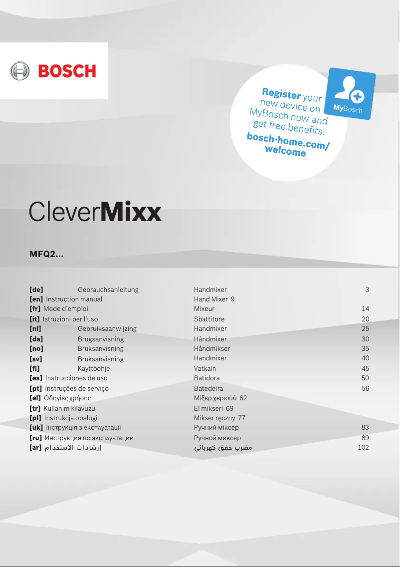 Page n°1 - Manuel utilisateur Bosch CleverMixx MFQ2600X