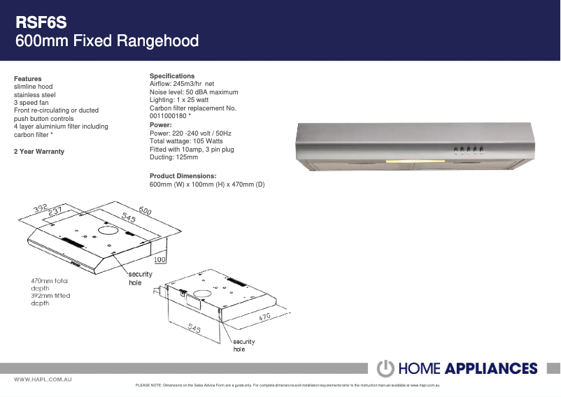 Image de la première page du manuel de l'appareil RSF6S