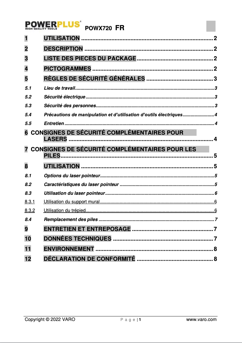 Image de la première page du manuel de l'appareil POWX720