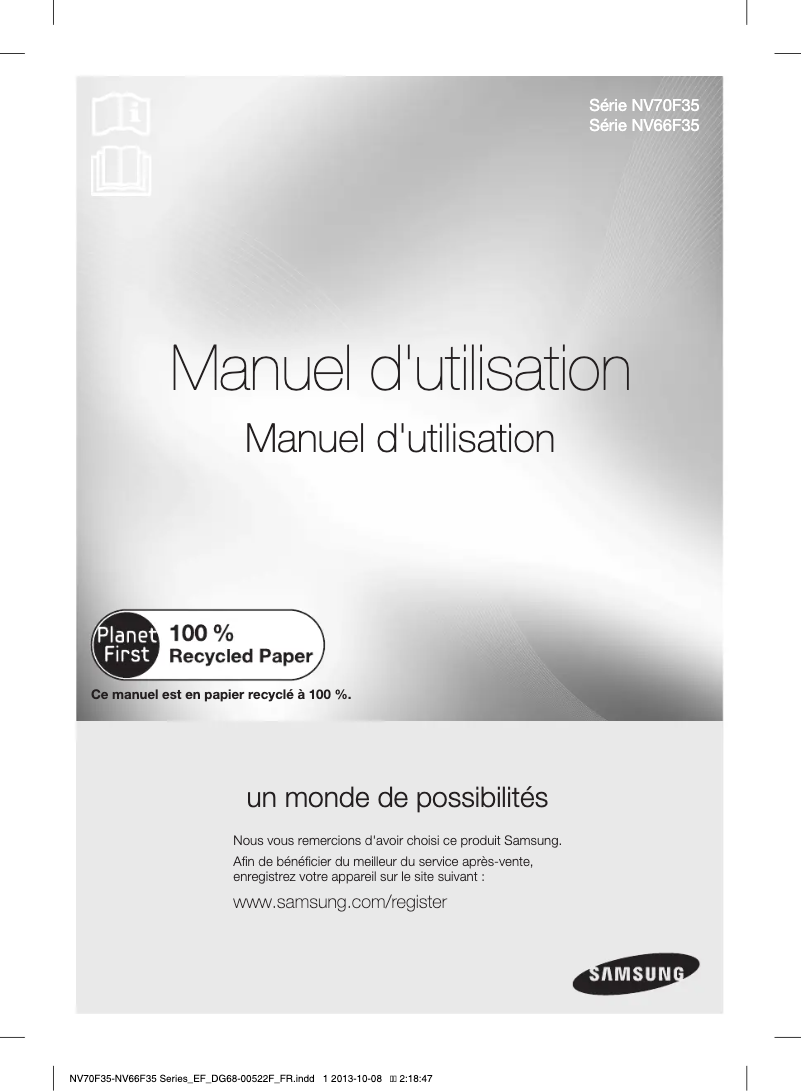 Page 1 de la notice Manuel utilisateur Samsung NV70F3553LS
